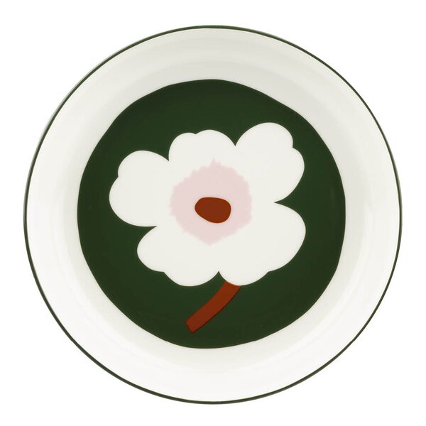 Unikko dyp tallerken 20,5 cm hvit/mørk grønn/rosa
