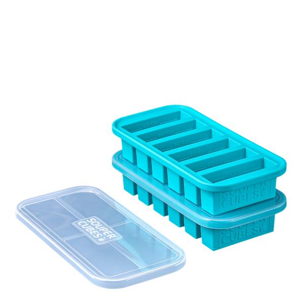 Matoppbevaring med lokk silikon Half-cup 6x125 ml 2 stk blå