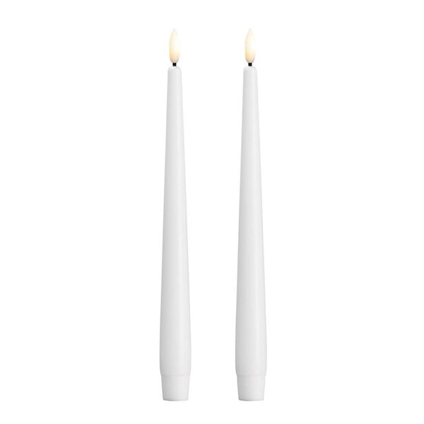 Kronelys LED 2,3x25 cm 2 stk silk hvit