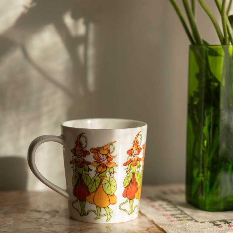 Elsa Beskow nasturtium krus med håndtak 40 cl hvit