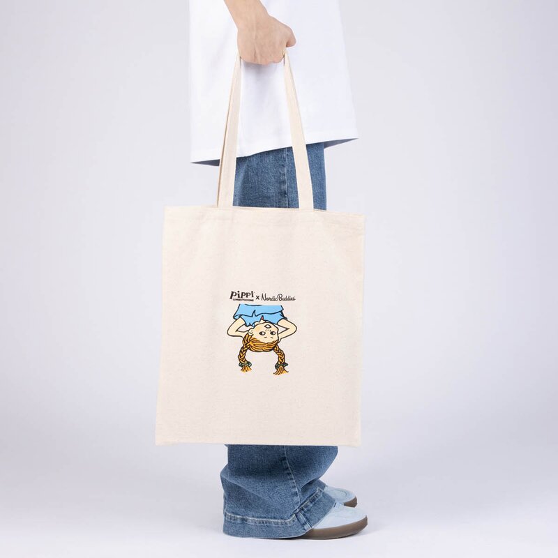 Pippi handlenett 38,5x42 cm Pippi opp-ned beige