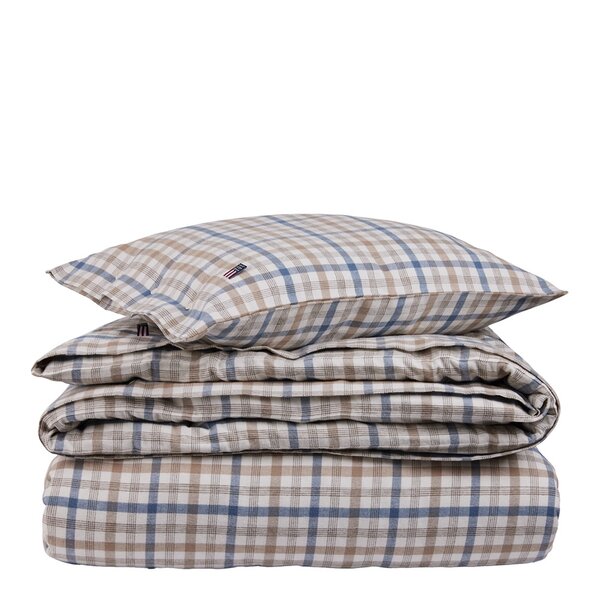 Rutete flannell sengesett 200x140 cm tåkeblå/beige/hvit
