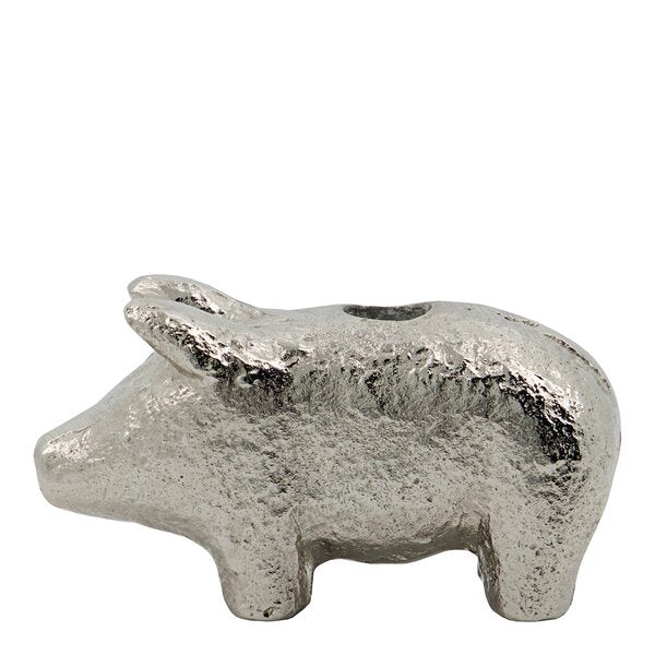 Pig lysestake 8,5 cm antikksølv