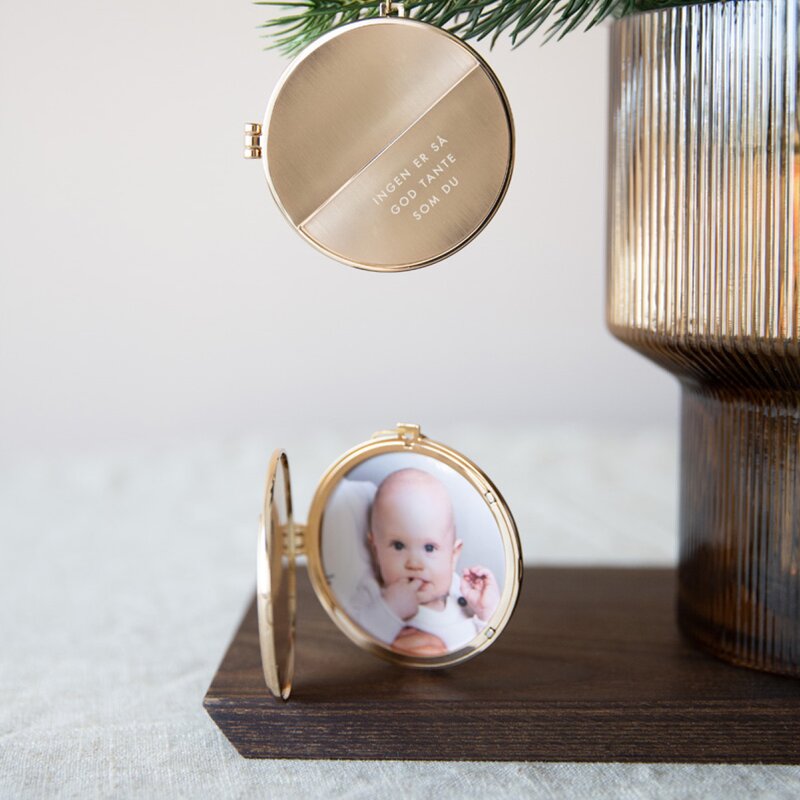 Julepynt medaljong m/fotoramme 7x7 cm tante gull