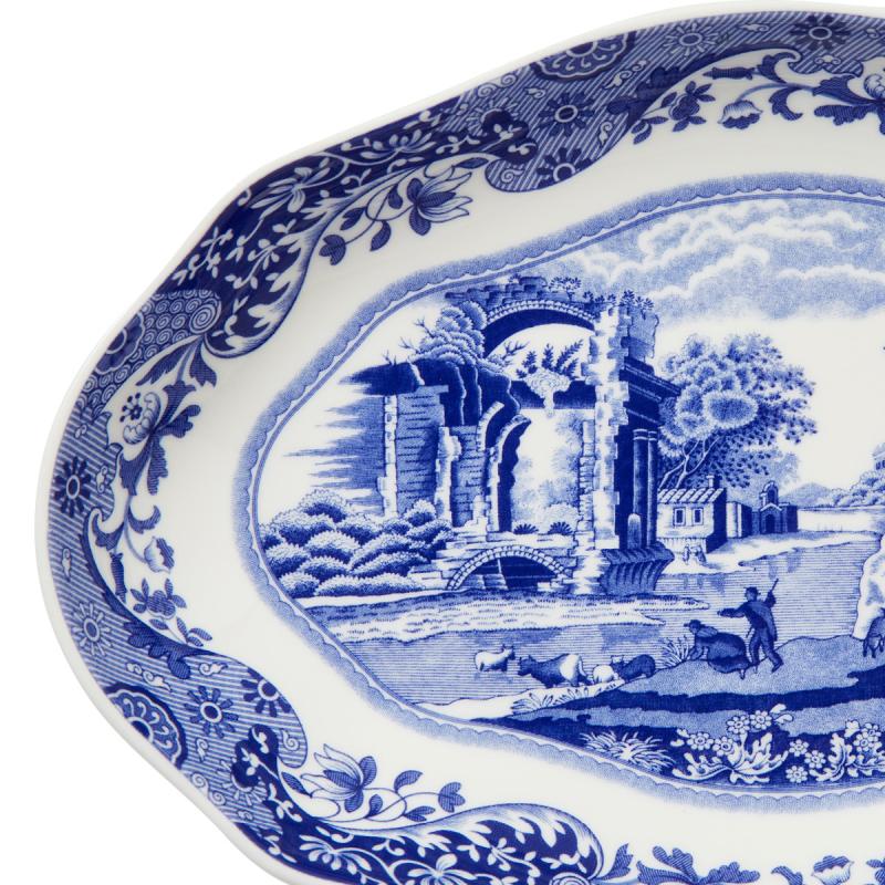 Blue Italian oval tallerken 21 cm blå/hvit