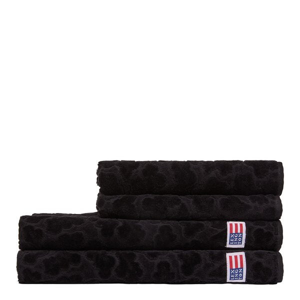 Velour Jacquard bladmønstret håndkle 70x50 cm svart