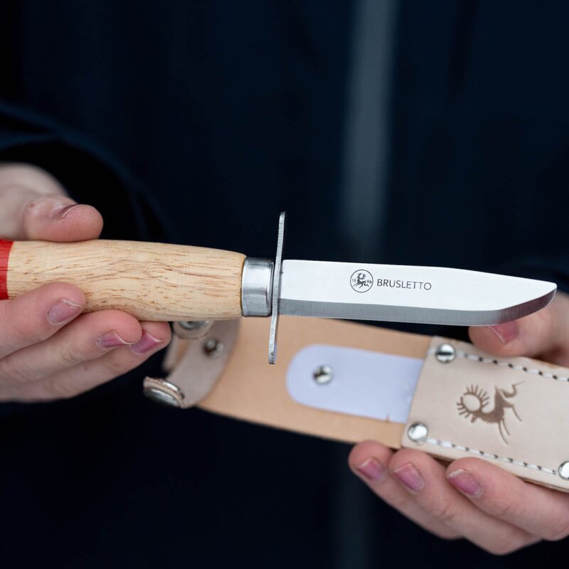 Speiderkniv butt tupp 18,5 cm tre/rød
