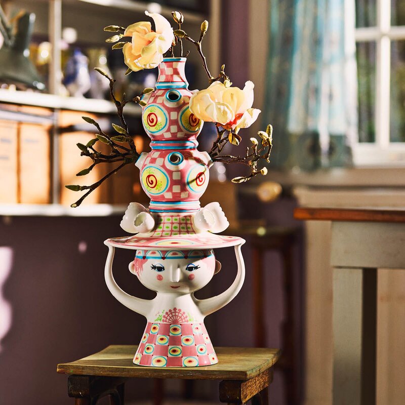 Lady with hat vase 50 cm rosa