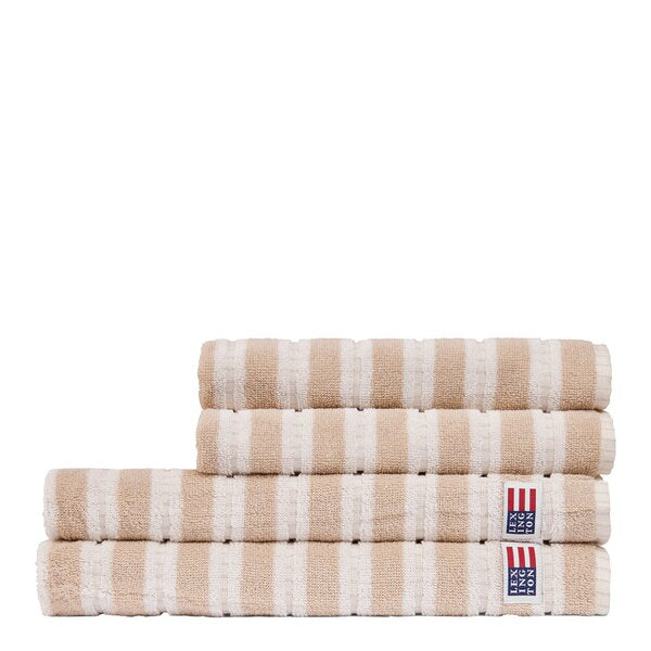 Stripete frotté håndkle 100x150 cm lys beige/off white