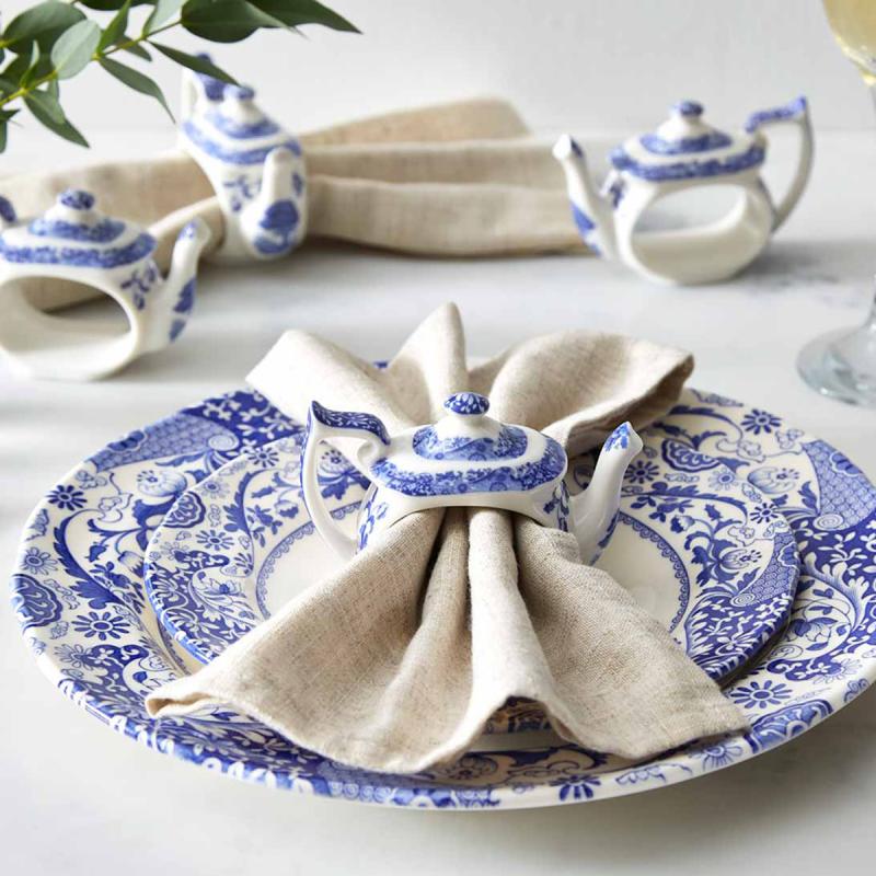 Blue Italian serviettring 4 stk blå/hvit