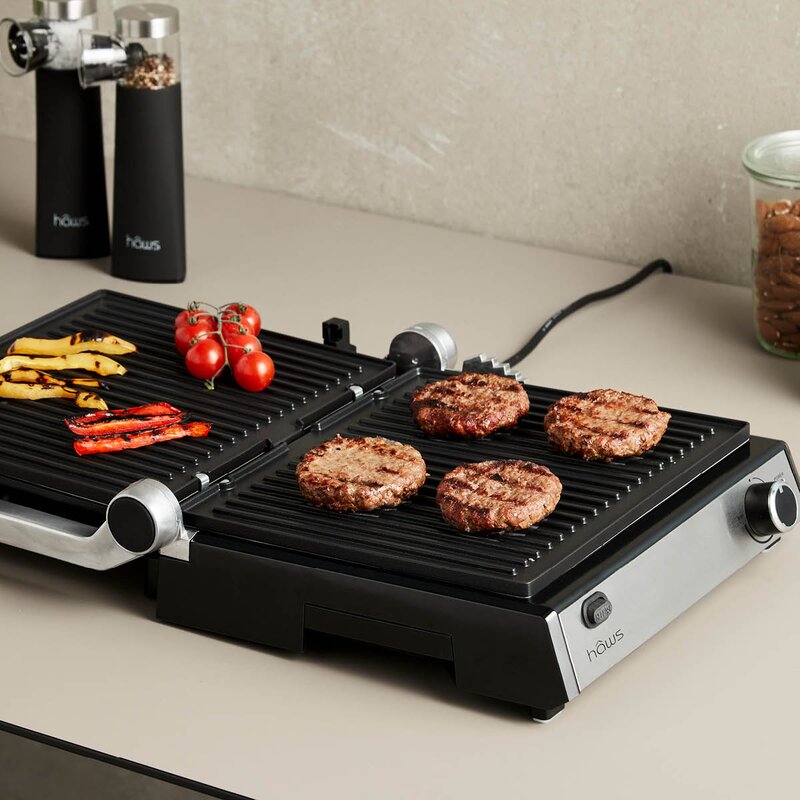Møn Proff bord/paninigrill 2000W rustfritt stål/svart