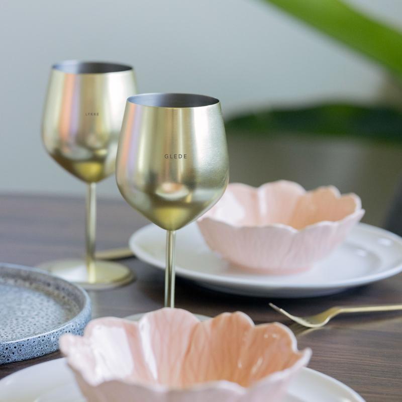 Vinglass stål GLEDE & LYKKE 45 cl 2 stk gull