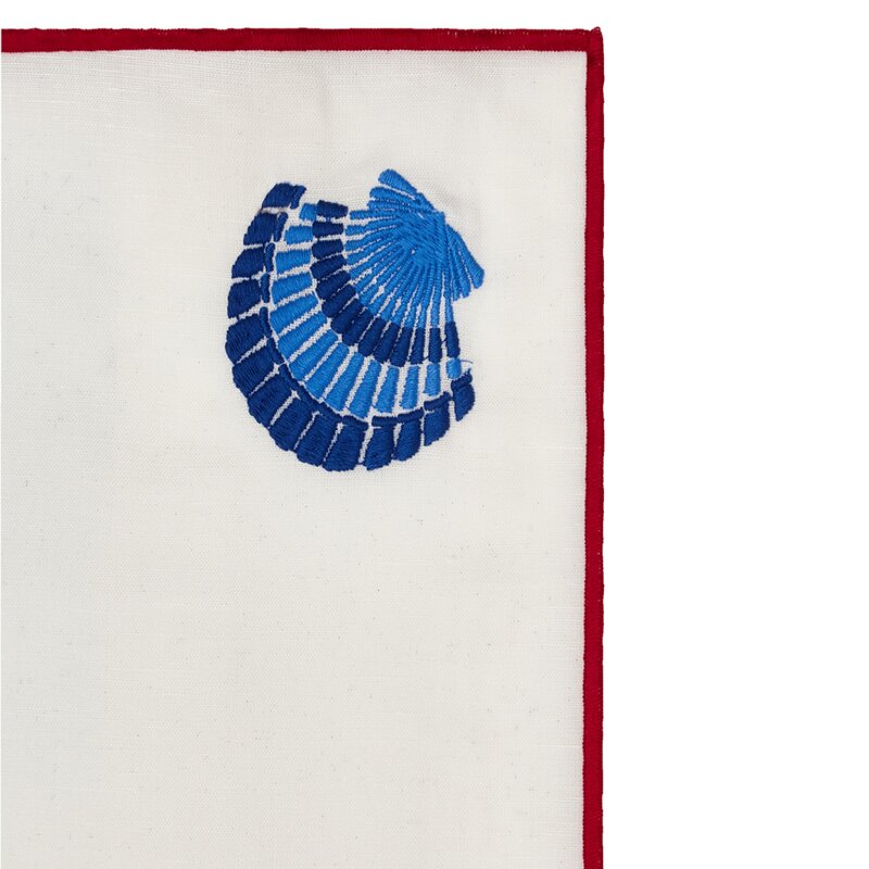Shell embroidered tøyserviett 50x50 cm hvit/blå/rød