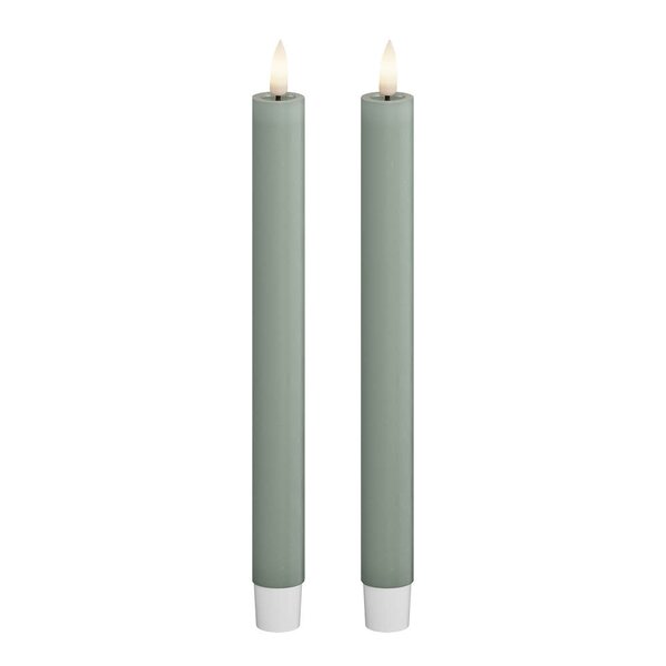 LED kronelys 2,2 x 24 cm 2 stk salvie grønn