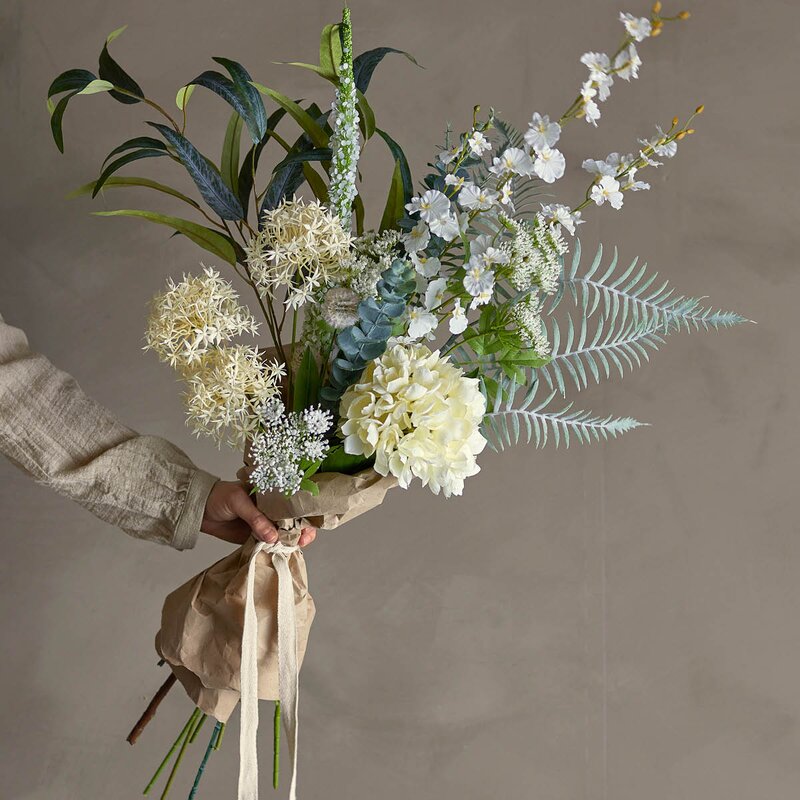 Symphonie bukett kunstig 30x103 cm hvite blomster