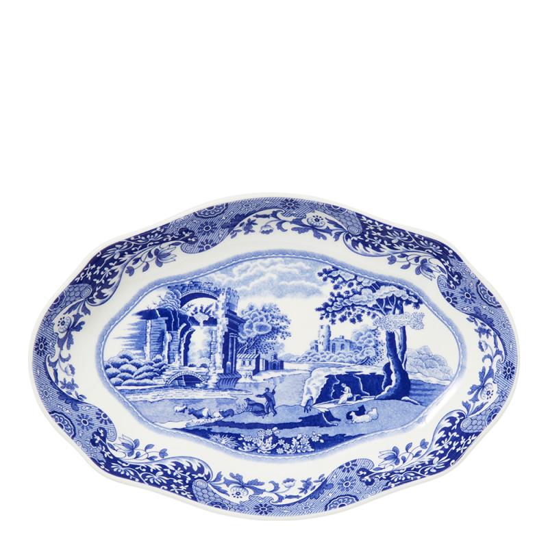 Blue Italian oval tallerken 21 cm blå/hvit