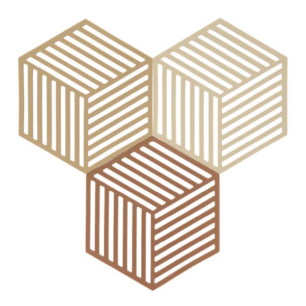Hexagon bordskåner 3 stk 16 cm khaki/warm sand/almond