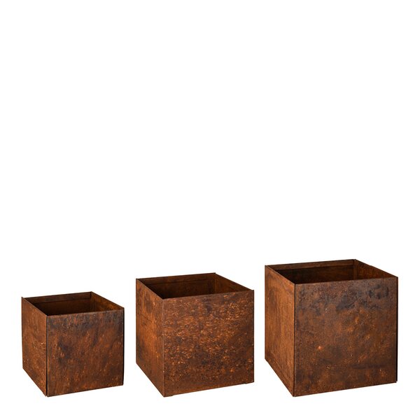 Plantkasse kube 3 stk 24/21/18 cm rust