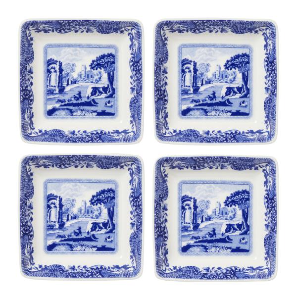 Blue Italian tallerken firkantet 7,5 cm 4 stk blå/hvit