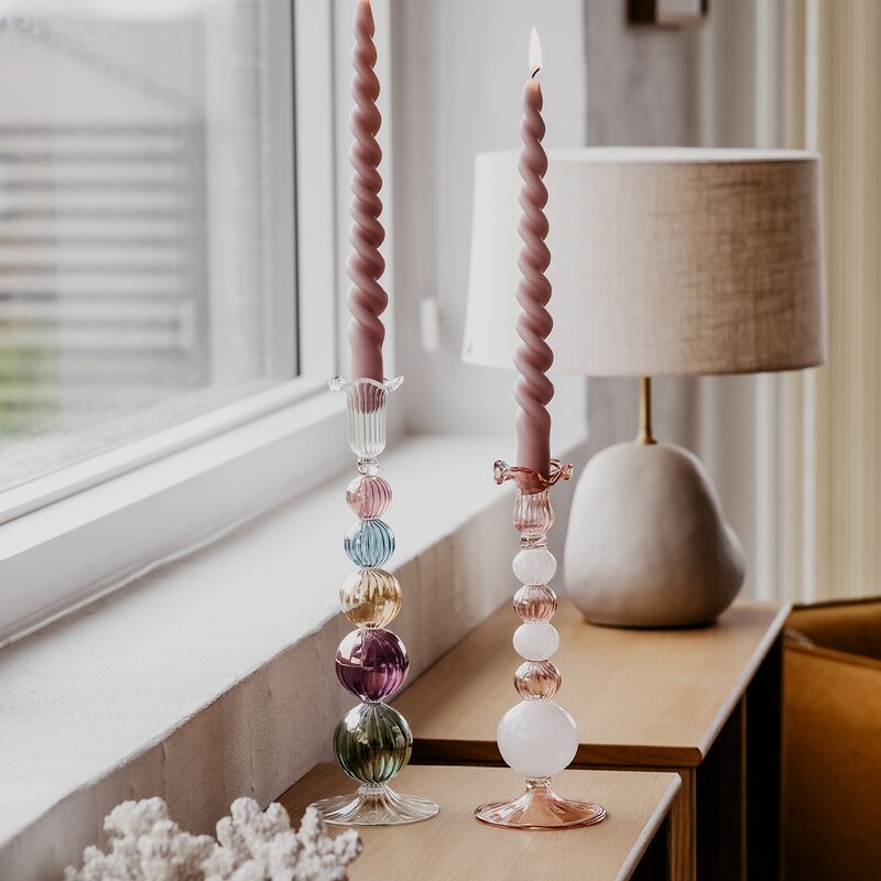 Sky lysestake 25 cm rosa/hvit