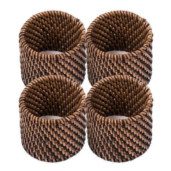 Rattan serviettring 4 stk mørk brun