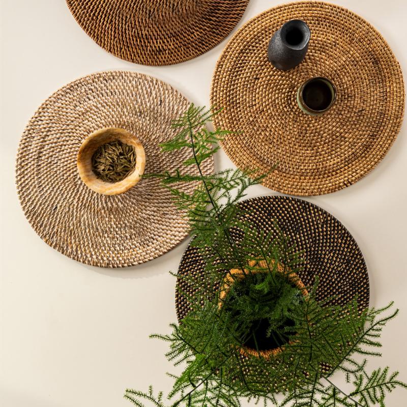 Rattan dekkebrikke D36 cm rund beige