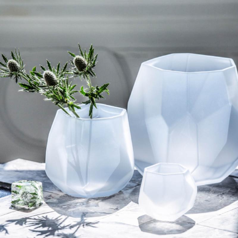 Iglo lykt/vase 22 cm frostet hvit