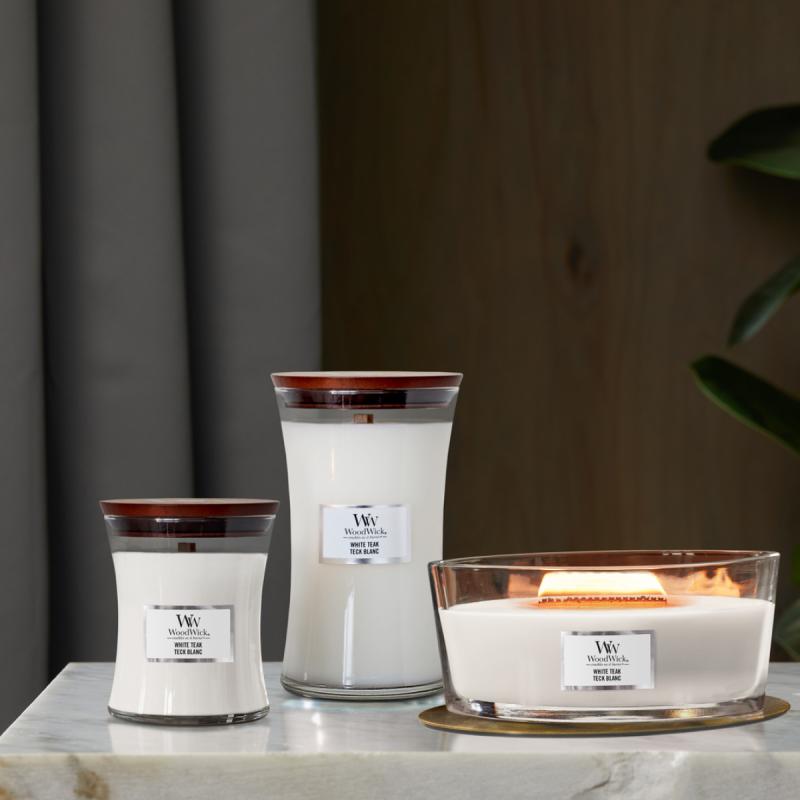 Hourglass duftlys medium white teak
