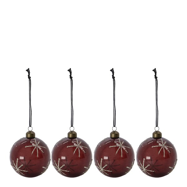 Star julekuler 8 cm 4 stk bordeaux