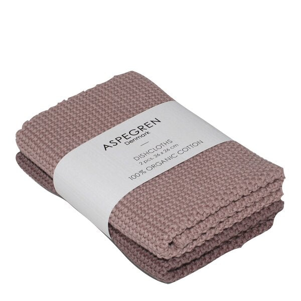 Solid kjøkkenklut strikket 26x26 cm 2 stk mauve