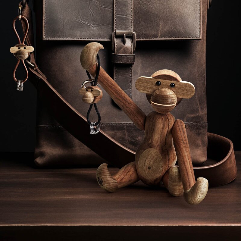 Ape nøkkelring 3 cm sølv/svart/teak/limba