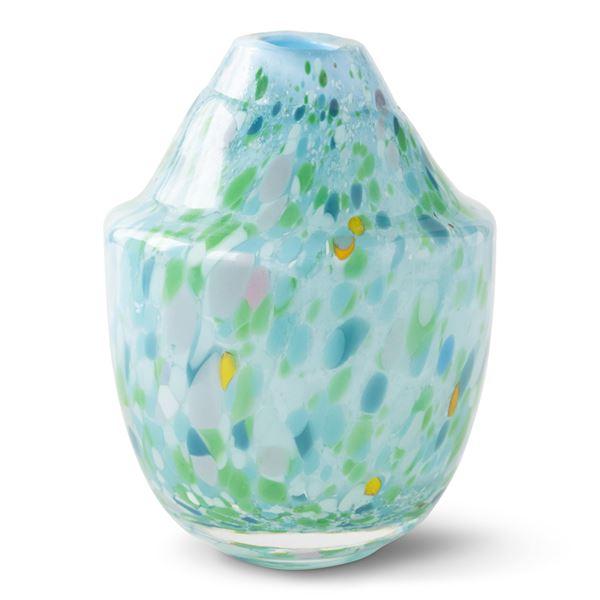 Unik skulptur kunstglass L 17 cm grønn multi
