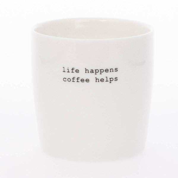 Krus mini life happens 10 cl hvit