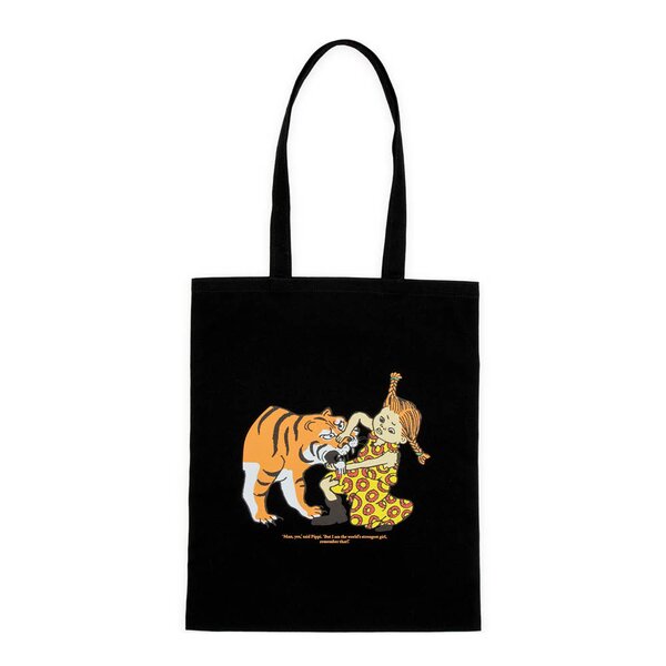 Pippi handlenett 38,5x42 cm Pippi tiger svart