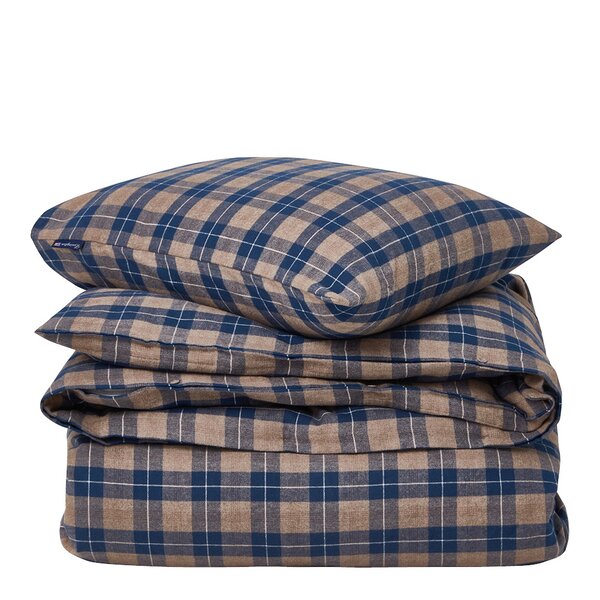 Rutete flanell sengetøy 140x200 cm denim blå/beige