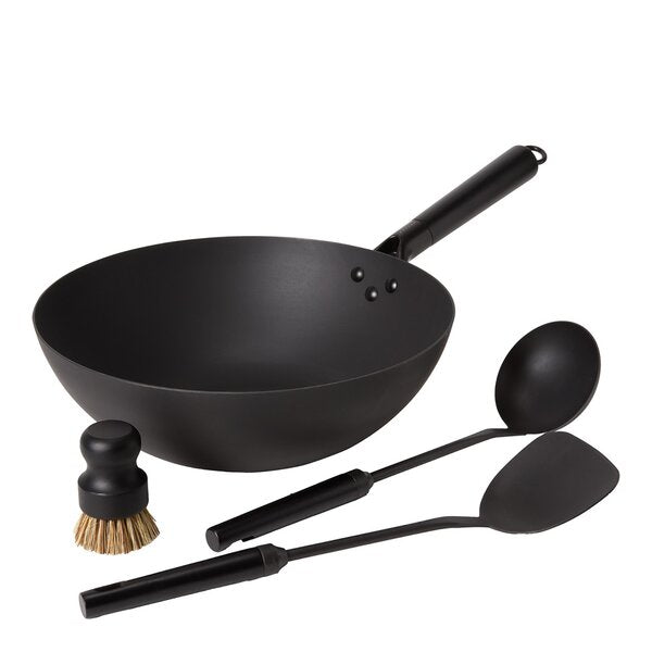 Woksett karbonstål med redskap 32 cm