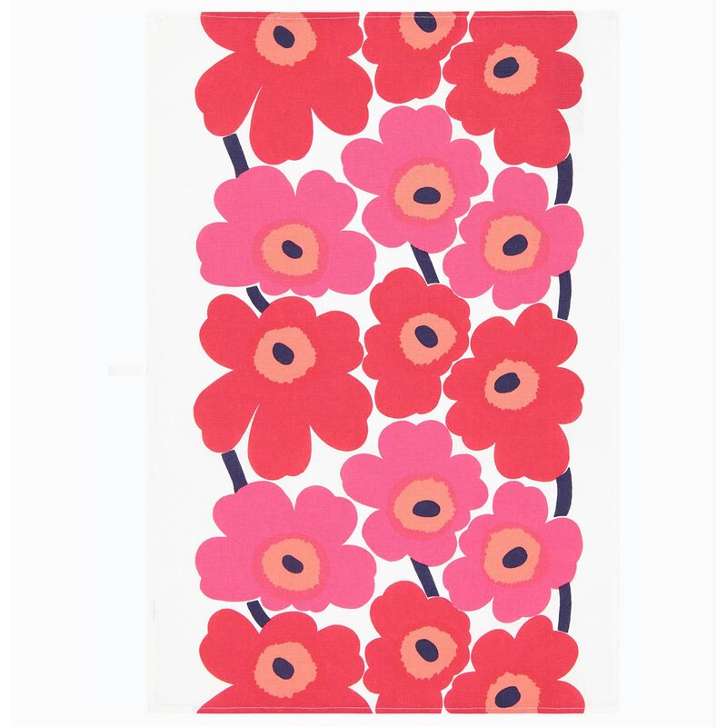 Unikko kjøkkenhåndkle 47x70 cm 2 stk hvit/rød