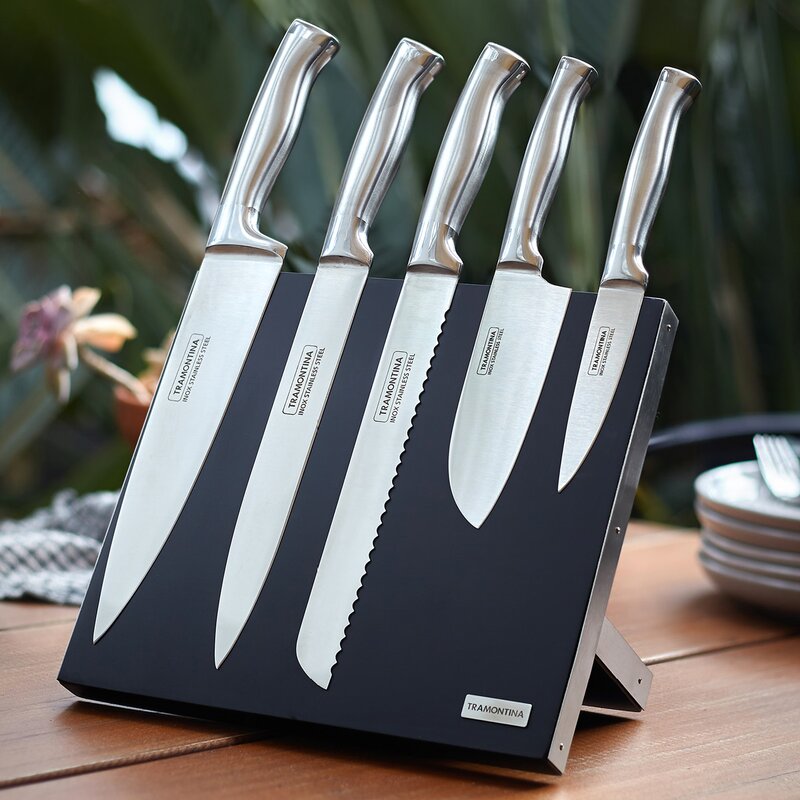 Knivsett m/magnetblokk 6 deler 36 cm stål/svart