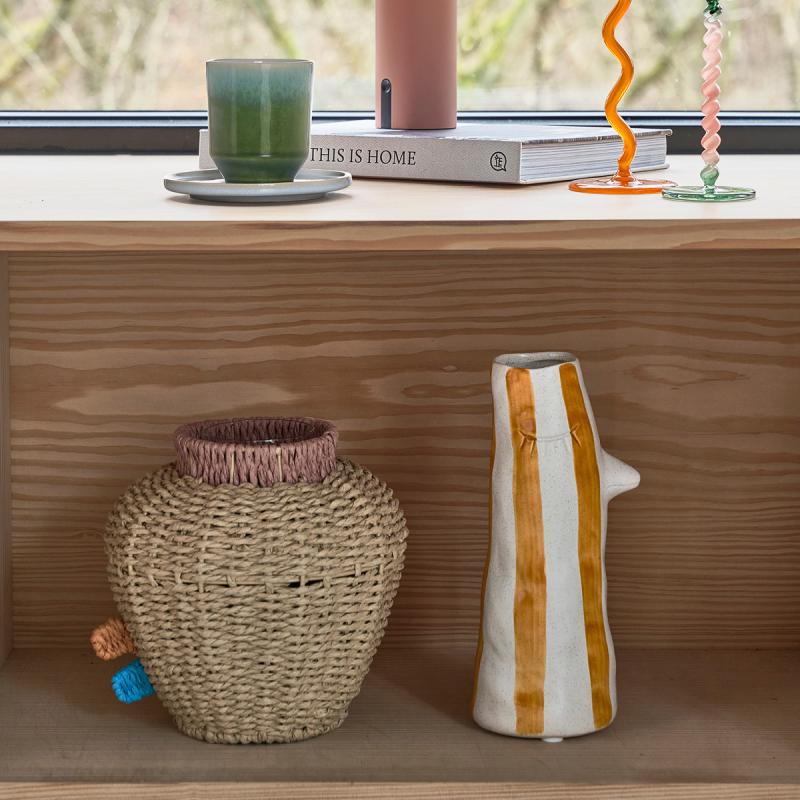 Styles vase m/ nebb og øyevipper 34 cm amber