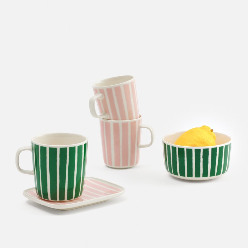 Piccolo frokostsett 3 deler hvit/grønn/rosa