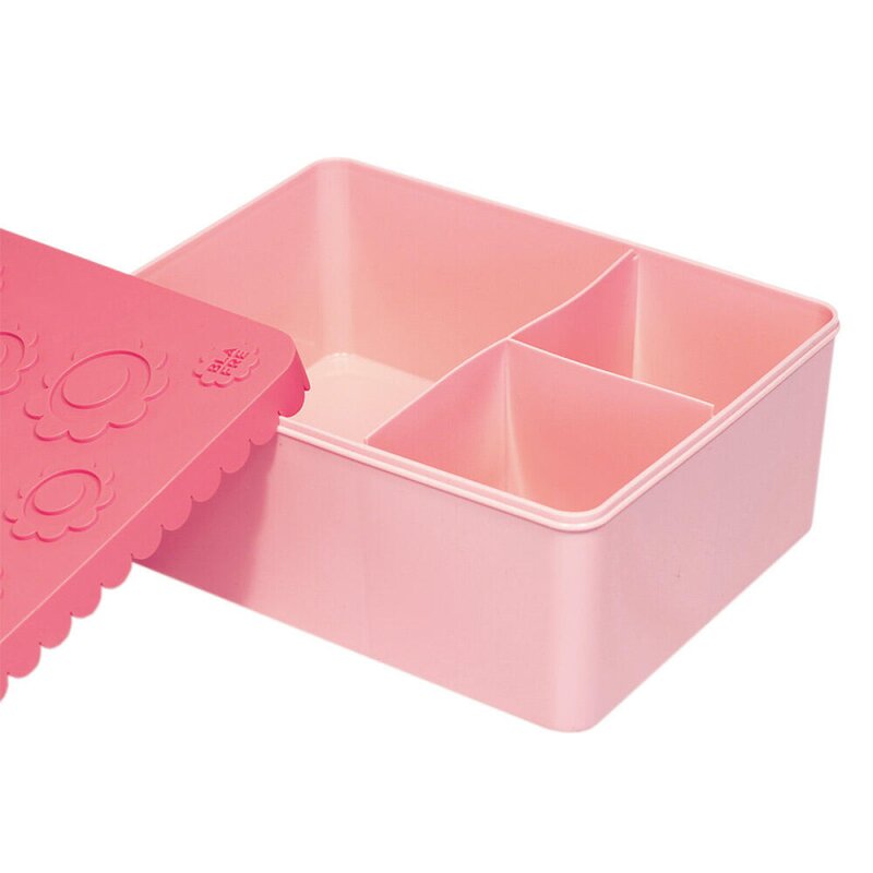 Blomst matboks i plast 3 rom rosa