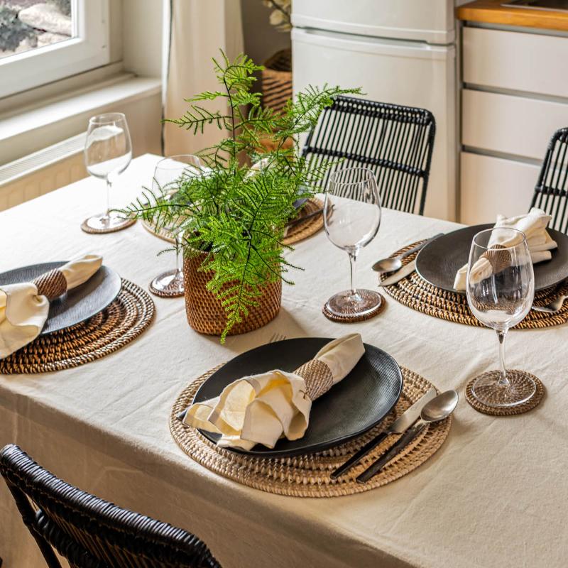 Rattan glassbrikke 6 stk i stativ brun