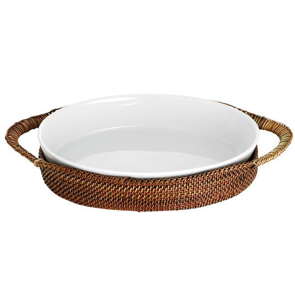 Kurv oval 36x27 cm lys/mørk brun