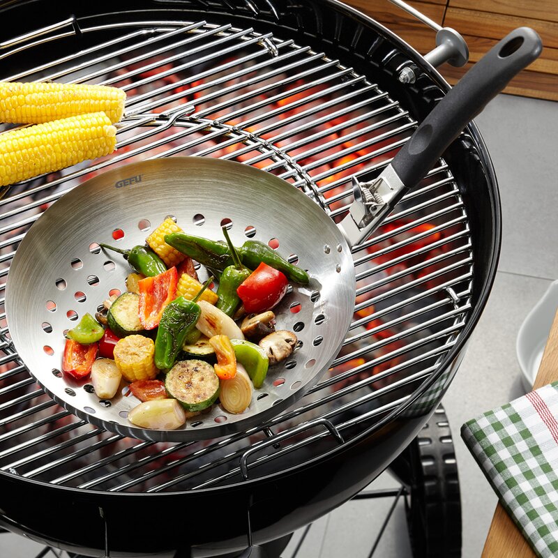 BBQ grønnsakswok 28 cm avtagbart håndtak stål
