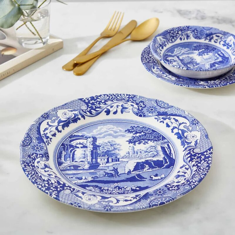 Blue Italian tallerken flat 23 cm blå/hvit
