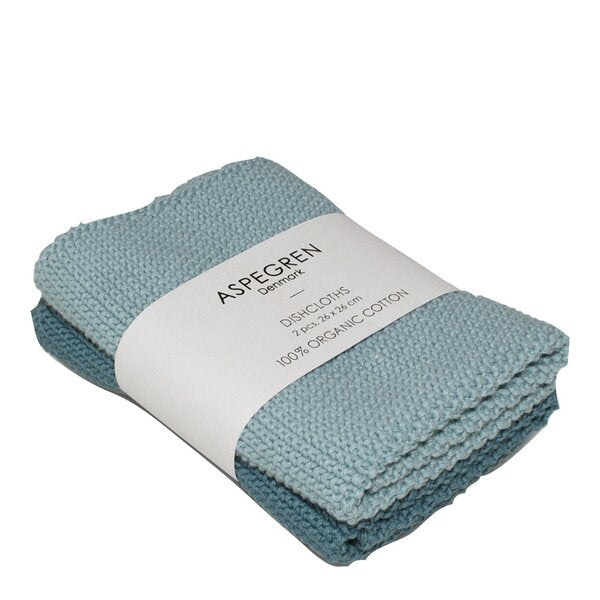 Solid kjøkkenklut strikket 26x26 cm 2 stk aqua