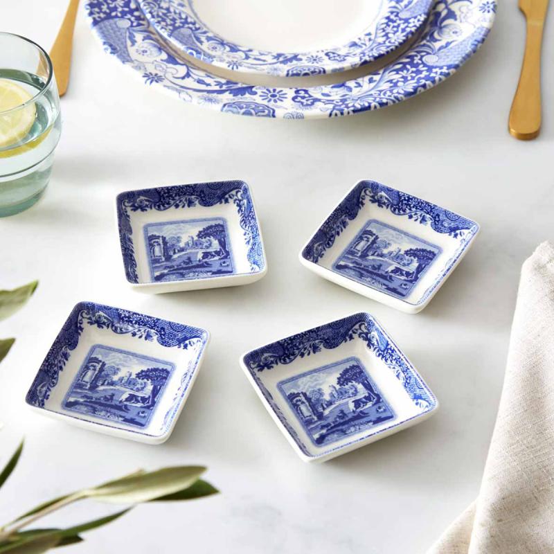 Blue Italian tallerken firkantet 7,5 cm 4 stk blå/hvit