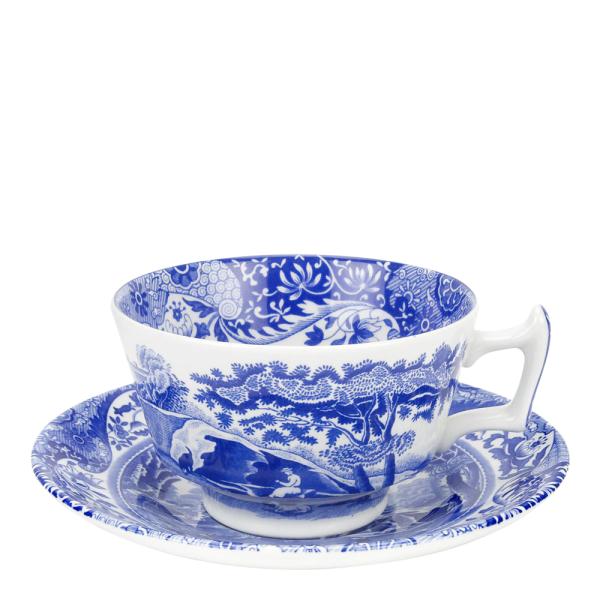 Blue Italian tekopp med fat 20 cl blå/hvit