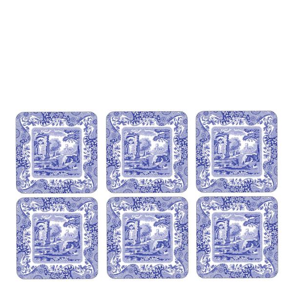 Blue Italian glassunderlag 6 stk blå/hvit