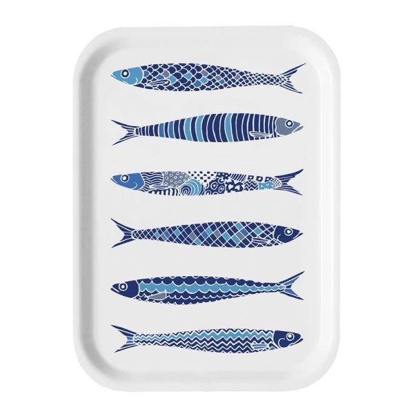 Fiskelycka brett 27x20 cm hvit/blå